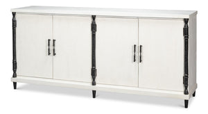 Sarreid Elegance White Finish Credenza - Stylish Pine Wood & Iron Design For Modern Home Storage Solutions White  53760