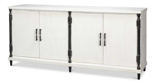 Sarreid Elegance White Finish Credenza - Stylish Pine Wood & Iron Design For Modern Home Storage Solutions White  53760