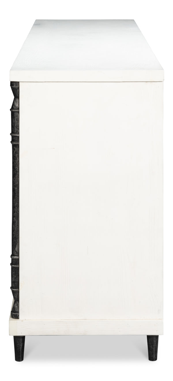 Sarreid Elegance White Finish Credenza - Stylish Pine Wood & Iron Design For Modern Home Storage Solutions White  53760