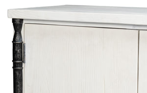 Sarreid Elegance White Finish Credenza - Stylish Pine Wood & Iron Design For Modern Home Storage Solutions White  53760