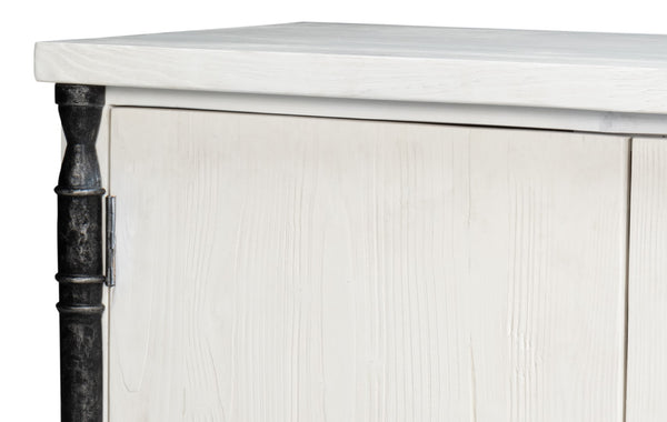 Sarreid Elegance White Finish Credenza - Stylish Pine Wood & Iron Design For Modern Home Storage Solutions White  53760
