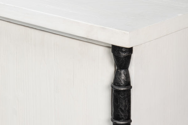 Sarreid Elegance White Finish Credenza - Stylish Pine Wood & Iron Design For Modern Home Storage Solutions White  53760