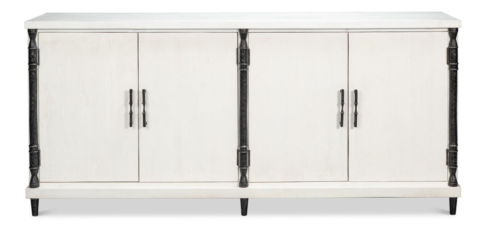 Sarreid Elegance White Finish Credenza - Stylish Pine Wood & Iron Design For Modern Home Storage Solutions White  53760
