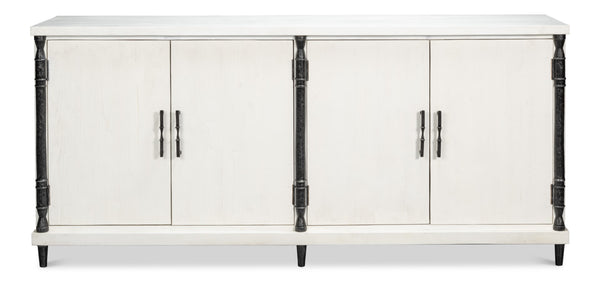 Sarreid Elegance White Finish Credenza - Stylish Pine Wood & Iron Design For Modern Home Storage Solutions White  53760
