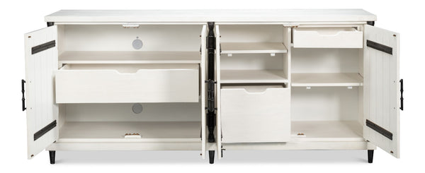 Sarreid Elegance White Finish Credenza - Stylish Pine Wood & Iron Design For Modern Home Storage Solutions White  53760