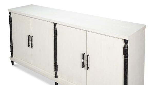 Sarreid Elegance White Finish Credenza - Stylish Pine Wood & Iron Design For Modern Home Storage Solutions White  53760