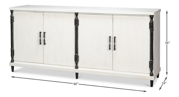 Sarreid Elegance White Finish Credenza - Stylish Pine Wood & Iron Design For Modern Home Storage Solutions White  53760