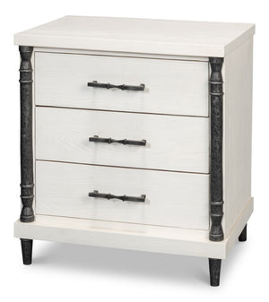 Sarreid Elegance Nightstand - Chic White Finish, Durable Pine Wood & Stylish Cast Iron Accents For Any Room White  53761