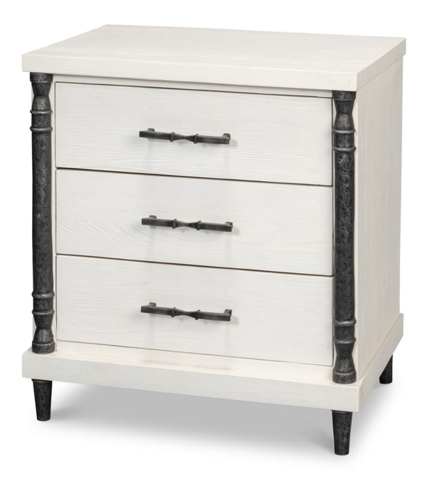 Sarreid Elegance Nightstand - Chic White Finish, Durable Pine Wood & Stylish Cast Iron Accents For Any Room White  53761