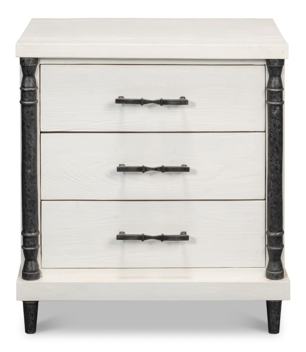 Sarreid Elegance Nightstand - Chic White Finish, Durable Pine Wood & Stylish Cast Iron Accents For Any Room White  53761