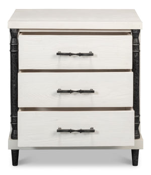 Sarreid Elegance Nightstand - Chic White Finish, Durable Pine Wood & Stylish Cast Iron Accents For Any Room White  53761