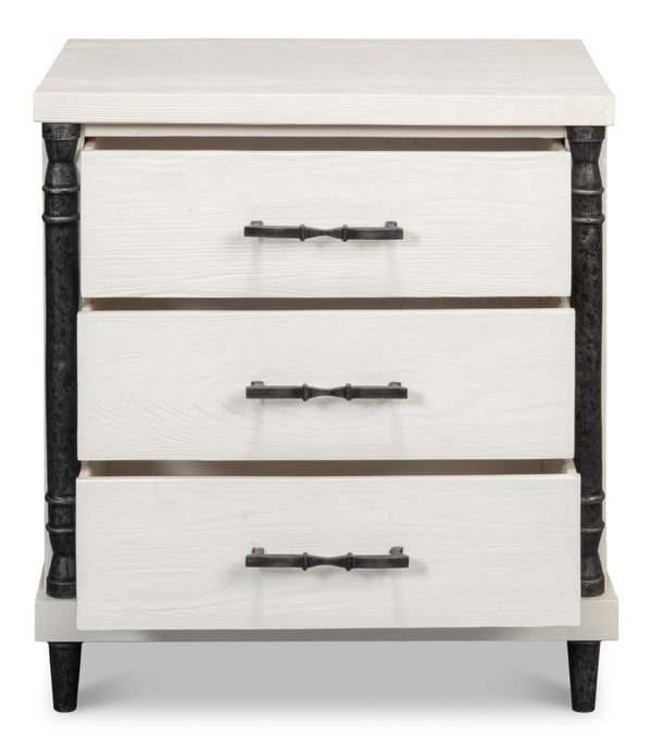 Sarreid Elegance Nightstand - Chic White Finish, Durable Pine Wood & Stylish Cast Iron Accents For Any Room White  53761