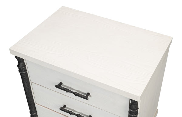 Sarreid Elegance Nightstand - Chic White Finish, Durable Pine Wood & Stylish Cast Iron Accents For Any Room White  53761