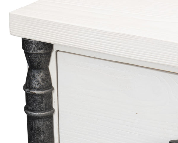 Sarreid Elegance Nightstand - Chic White Finish, Durable Pine Wood & Stylish Cast Iron Accents For Any Room White  53761