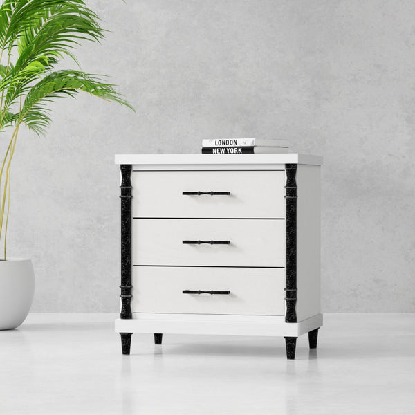 Sarreid Elegance Nightstand - Chic White Finish, Durable Pine Wood & Stylish Cast Iron Accents For Any Room White  53761