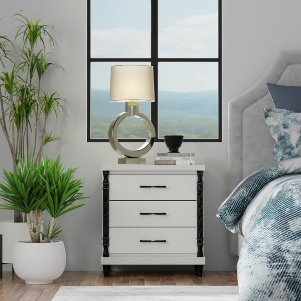 Sarreid Elegance Nightstand - Chic White Finish, Durable Pine Wood & Stylish Cast Iron Accents For Any Room White  53761