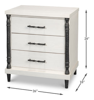 Sarreid Elegance Nightstand - Chic White Finish, Durable Pine Wood & Stylish Cast Iron Accents For Any Room White  53761