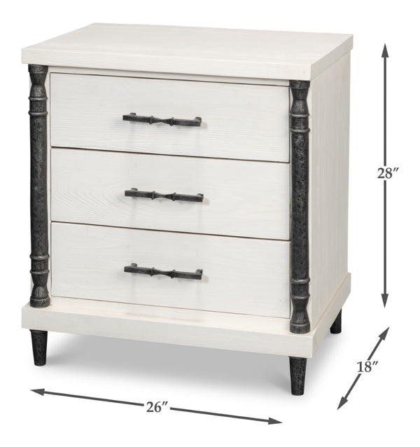Sarreid Elegance Nightstand - Chic White Finish, Durable Pine Wood & Stylish Cast Iron Accents For Any Room White  53761
