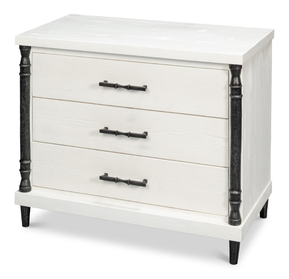 Sarreid Elegance Nightstand - Stylish White Finish Modern Design With Durable Pine Wood & Iron Accents White  53762