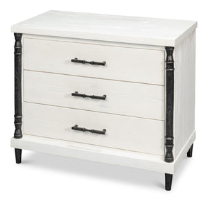 Sarreid Elegance Nightstand - Stylish White Finish Modern Design With Durable Pine Wood & Iron Accents White  53762