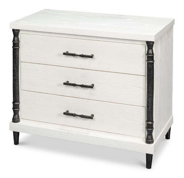 Sarreid Elegance Nightstand - Stylish White Finish Modern Design With Durable Pine Wood & Iron Accents White  53762