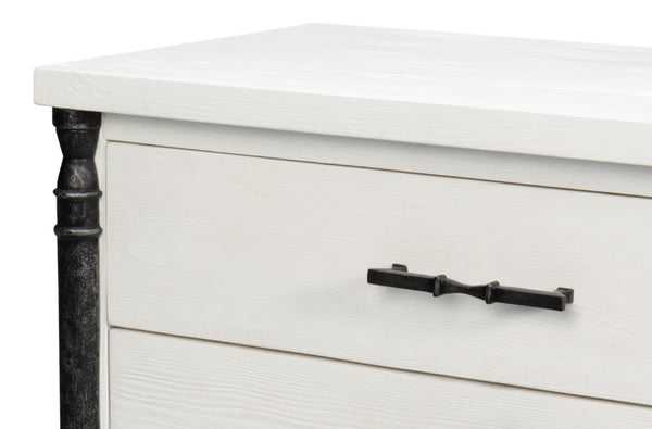 Sarreid Elegance Nightstand - Stylish White Finish Modern Design With Durable Pine Wood & Iron Accents White  53762