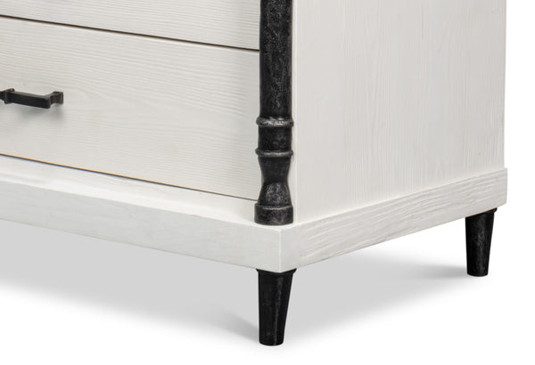 Sarreid Elegance Nightstand - Stylish White Finish Modern Design With Durable Pine Wood & Iron Accents White  53762