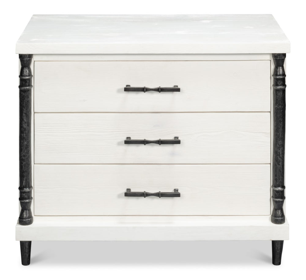 Sarreid Elegance Nightstand - Stylish White Finish Modern Design With Durable Pine Wood & Iron Accents White  53762