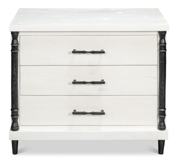 Sarreid Elegance Nightstand - Stylish White Finish Modern Design With Durable Pine Wood & Iron Accents White  53762