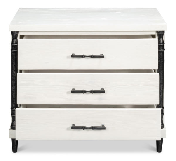 Sarreid Elegance Nightstand - Stylish White Finish Modern Design With Durable Pine Wood & Iron Accents White  53762