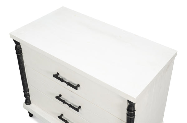 Sarreid Elegance Nightstand - Stylish White Finish Modern Design With Durable Pine Wood & Iron Accents White  53762