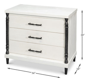 Sarreid Elegance Nightstand - Stylish White Finish Modern Design With Durable Pine Wood & Iron Accents White  53762
