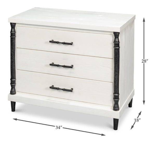 Sarreid Elegance Nightstand - Stylish White Finish Modern Design With Durable Pine Wood & Iron Accents White  53762