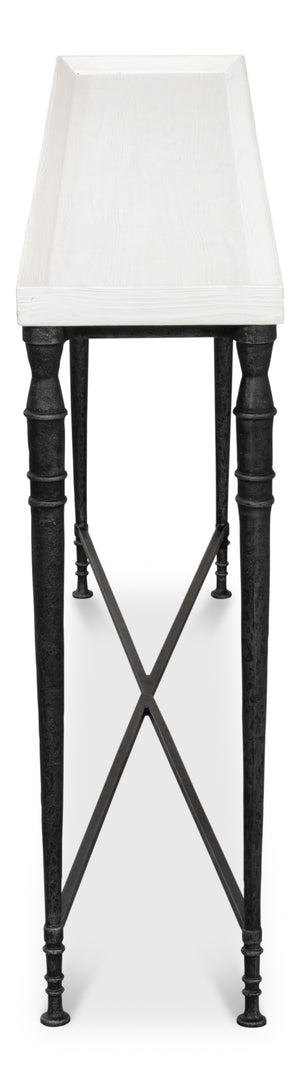Sarreid Nathaniel Antique Black Base Console Table With Elegant Off White Top - Stylish Pine & Iron Design White  53765