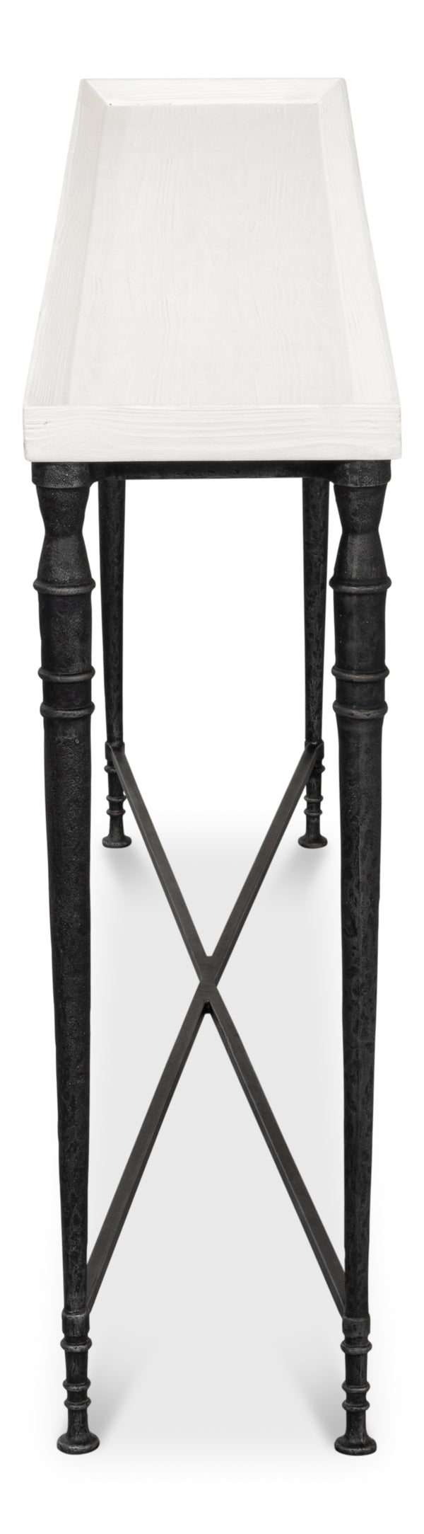 Sarreid Nathaniel Antique Black Base Console Table With Elegant Off White Top - Stylish Pine & Iron Design White  53765
