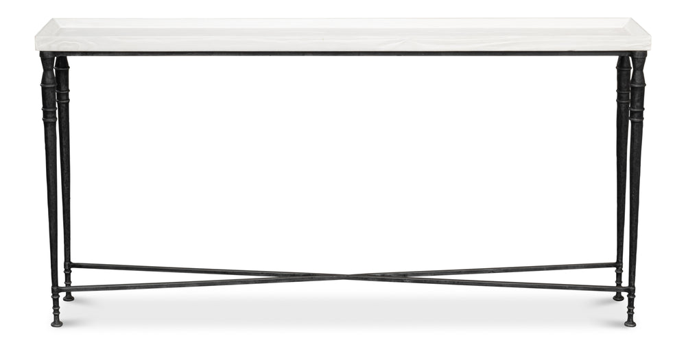 Sarreid Nathaniel Antique Black Base Console Table With Elegant Off White Top - Stylish Pine & Iron Design White  53765