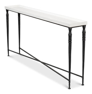 Sarreid Nathaniel Antique Black Base Console Table With Elegant Off White Top - Stylish Pine & Iron Design White  53765