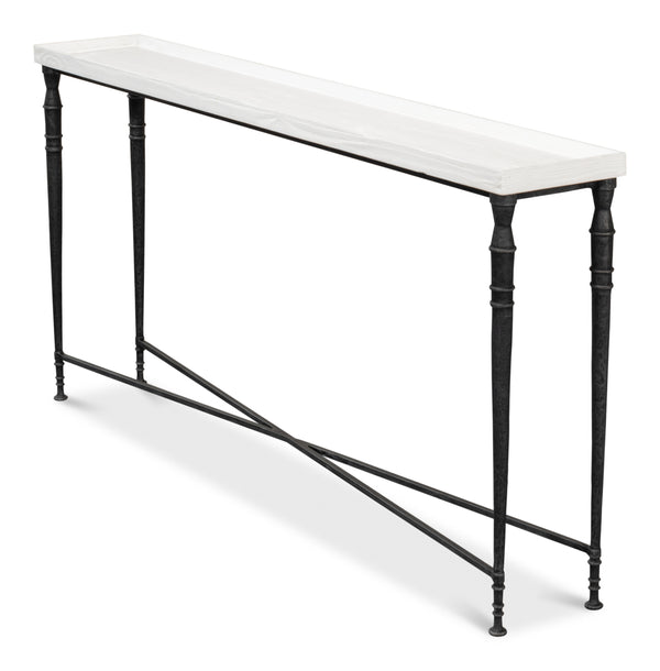 Sarreid Nathaniel Antique Black Base Console Table With Elegant Off White Top - Stylish Pine & Iron Design White  53765