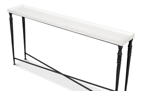 Sarreid Nathaniel Antique Black Base Console Table With Elegant Off White Top - Stylish Pine & Iron Design White  53765