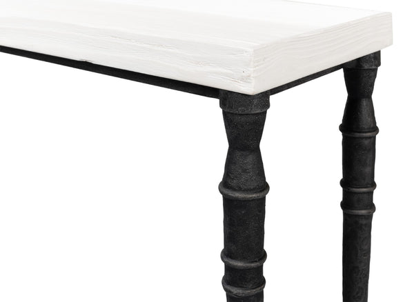 Sarreid Nathaniel Antique Black Base Console Table With Elegant Off White Top - Stylish Pine & Iron Design White  53765