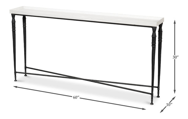 Sarreid Nathaniel Antique Black Base Console Table With Elegant Off White Top - Stylish Pine & Iron Design White  53765