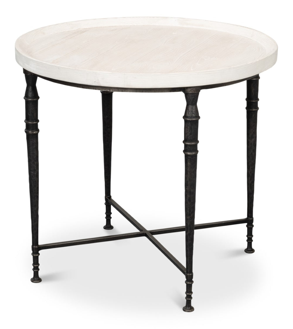 Sarreid Nathaniel Antique Black & Off White Side Table - Stylish Pine & Iron Design For Elegant Spaces White  53767