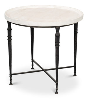Sarreid Nathaniel Antique Black & Off White Side Table - Stylish Pine & Iron Design For Elegant Spaces White  53767