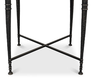 Sarreid Nathaniel Antique Black & Off White Side Table - Stylish Pine & Iron Design For Elegant Spaces White  53767