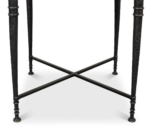 Sarreid Nathaniel Antique Black & Off White Side Table - Stylish Pine & Iron Design For Elegant Spaces White  53767