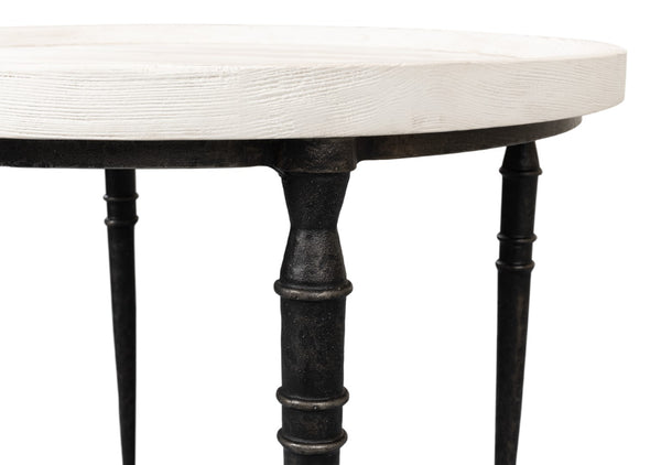 Sarreid Nathaniel Antique Black & Off White Side Table - Stylish Pine & Iron Design For Elegant Spaces White  53767