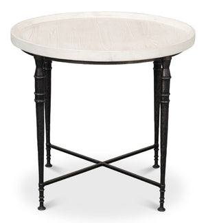 Sarreid Nathaniel Antique Black & Off White Side Table - Stylish Pine & Iron Design For Elegant Spaces White  53767