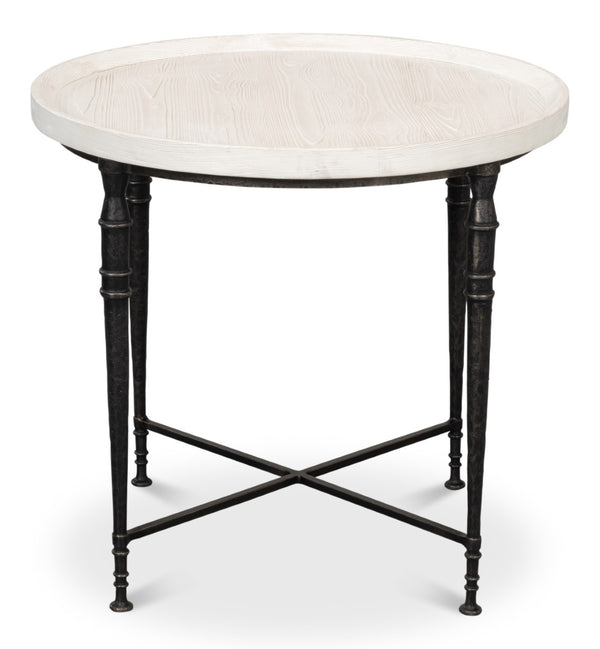 Sarreid Nathaniel Antique Black & Off White Side Table - Stylish Pine & Iron Design For Elegant Spaces White  53767