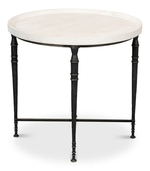 Sarreid Nathaniel Antique Black & Off White Side Table - Stylish Pine & Iron Design For Elegant Spaces White  53767