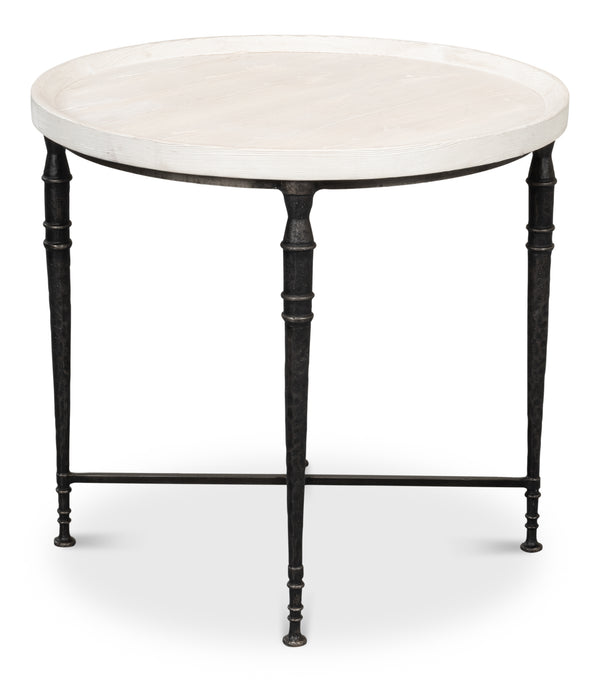 Sarreid Nathaniel Antique Black & Off White Side Table - Stylish Pine & Iron Design For Elegant Spaces White  53767